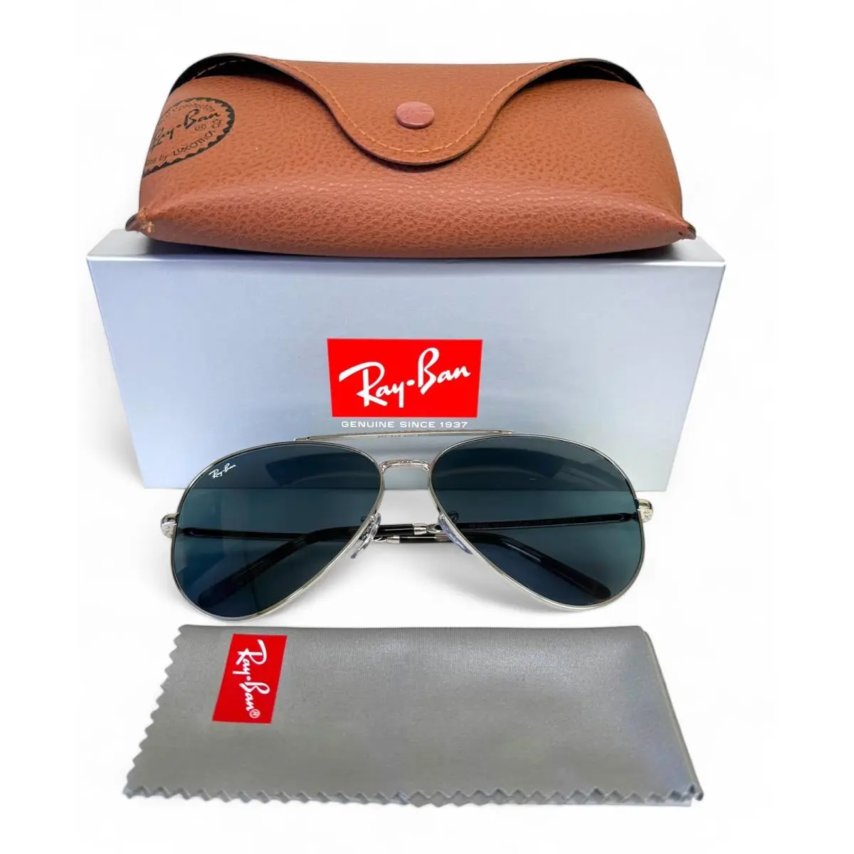 Ray-ban Aviator Sunglasses RB3625 003/R5 Polished Silver Blue 62mm with Case