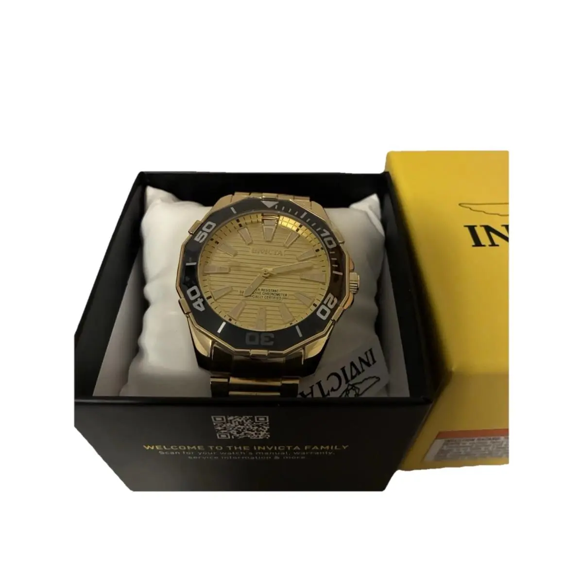 Invicta Men’s Gold Tone Stainless Steel Watch Black Bezel Gold Dial w/ Box