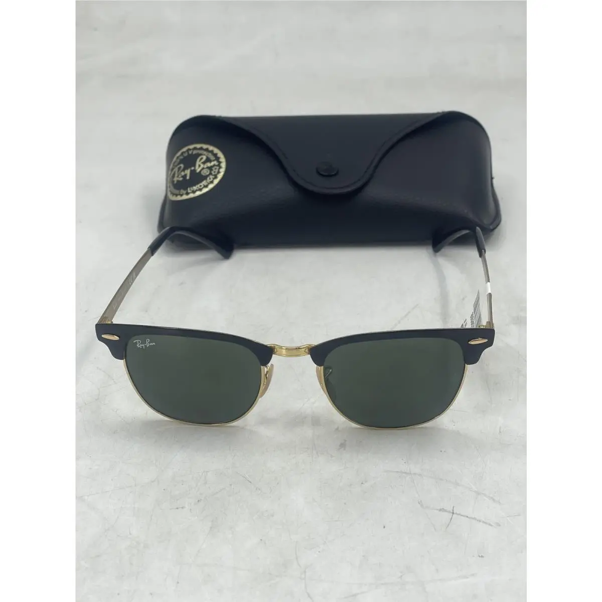 Ray Ban Men`s Clubmaster Sunglasses Black Over Gold/green