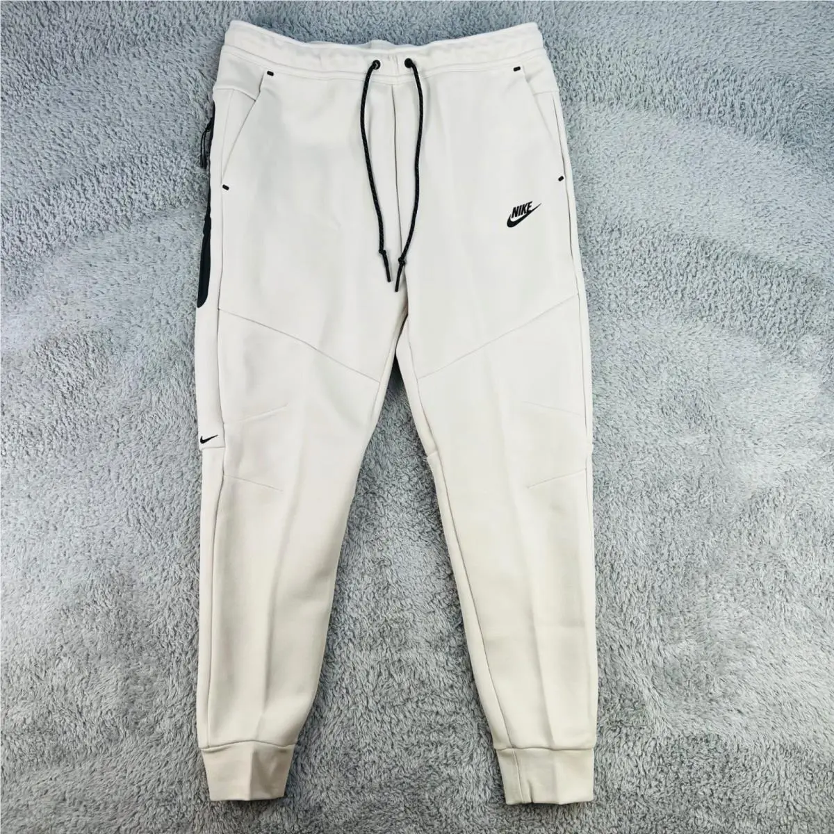 Nike Tech Fleece Joggers Mens Large Cream Beige Slim Tapered Gym Athleisure