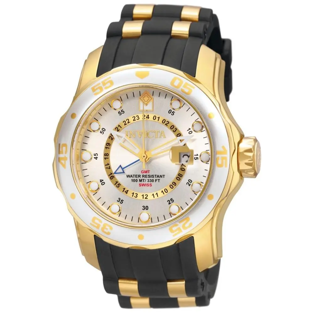 Men`s 6995 Pro Diver Quartz Gmt Silver Gold Dial Watch by Invicta