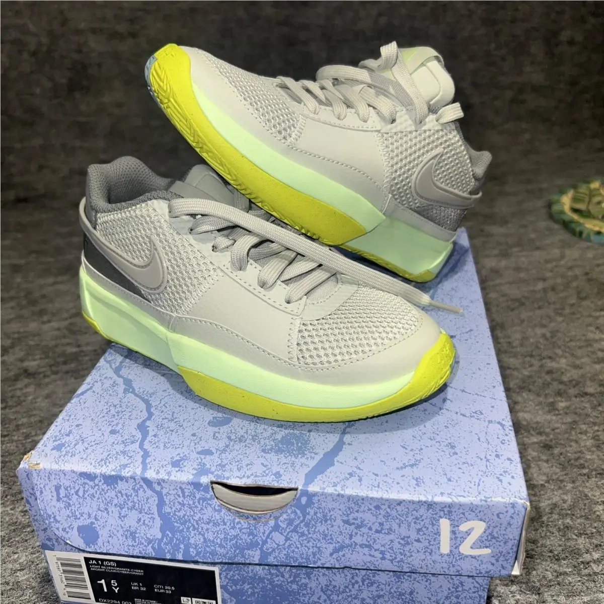 Ja Morant 1 GS 1.5 DX2294-003 Silver Grey Cyber Green 3 Eybl by Nike