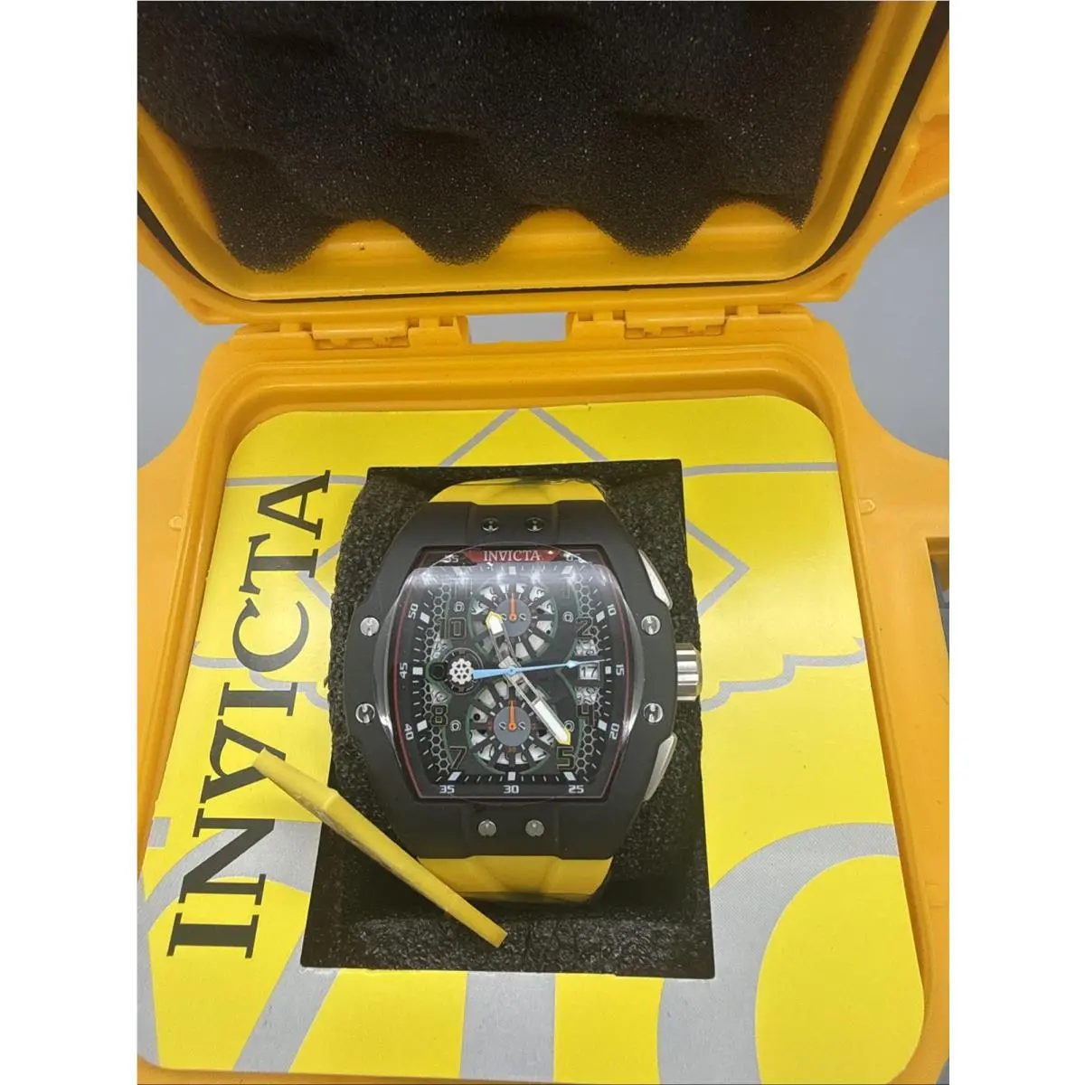 Invicta Racing Gridlock Yellow Dial Men’s Watch 48337 In Hard Case