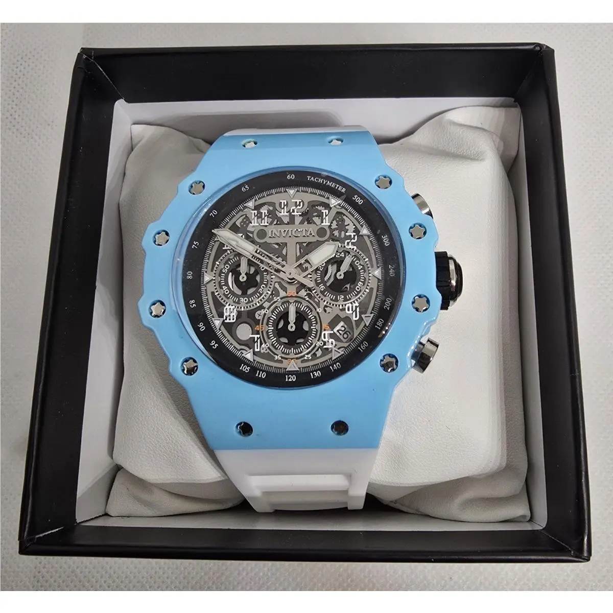 Invicta Racing Vaulthan Men`s Watch 44mm White Baby Blue 69673