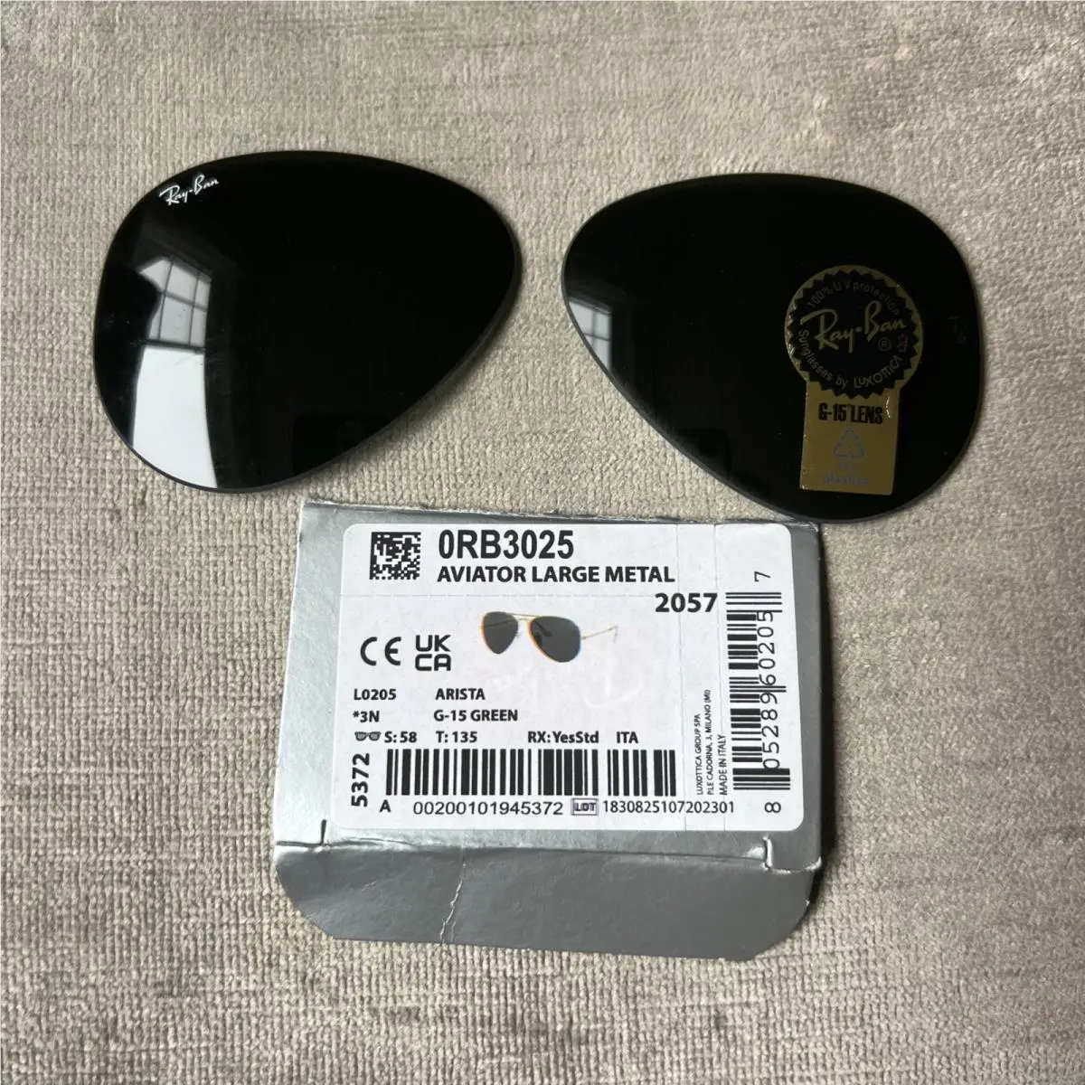 Ray Ban RB3025 RB3138 RB3689 RB3030 RB3479 G15 Replacement Green Lenses 58mm
