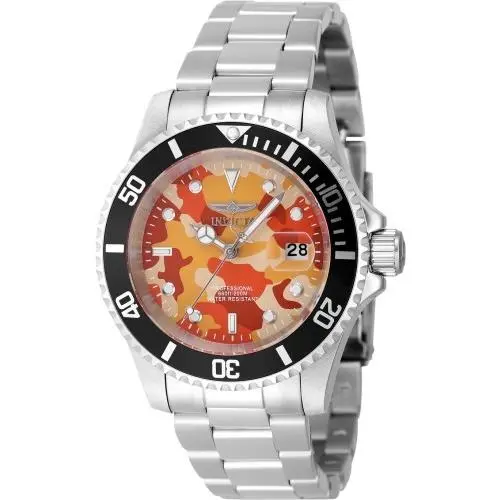 Men`s 48569 Pro Diver Quartz 3 Hand Camouflage Orange Dial Watch by Invicta