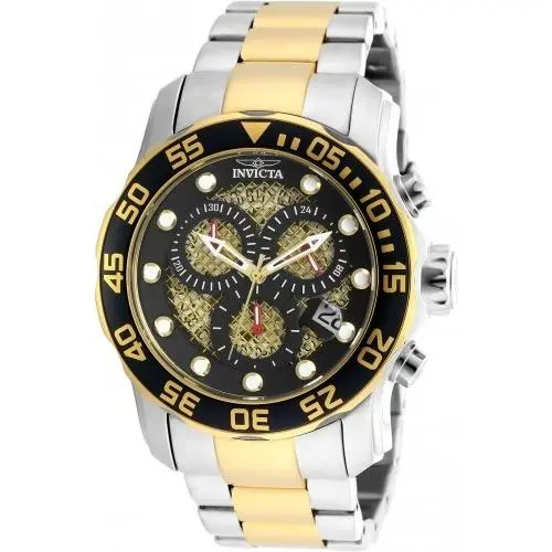 Invicta Men`s 19839 Pro Diver Quartz 3 Hand Black Gold Dial Watch