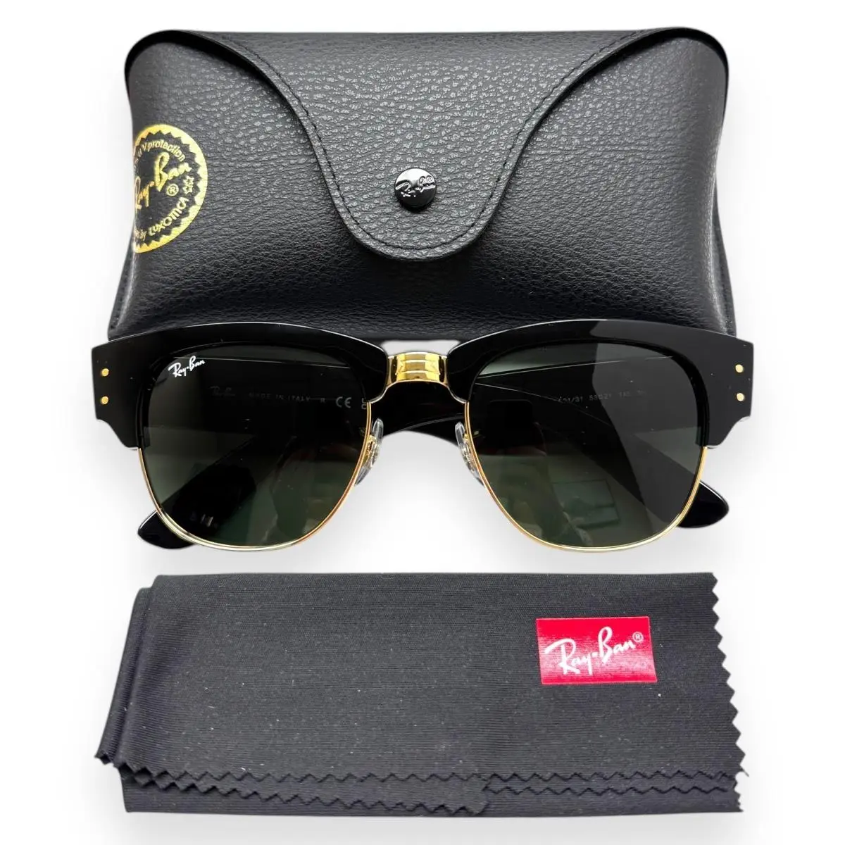 Ray-ban Sunglasses Mega Clubmaster RB 0316S 901/31 Gloss Black Gold 53mm W/case