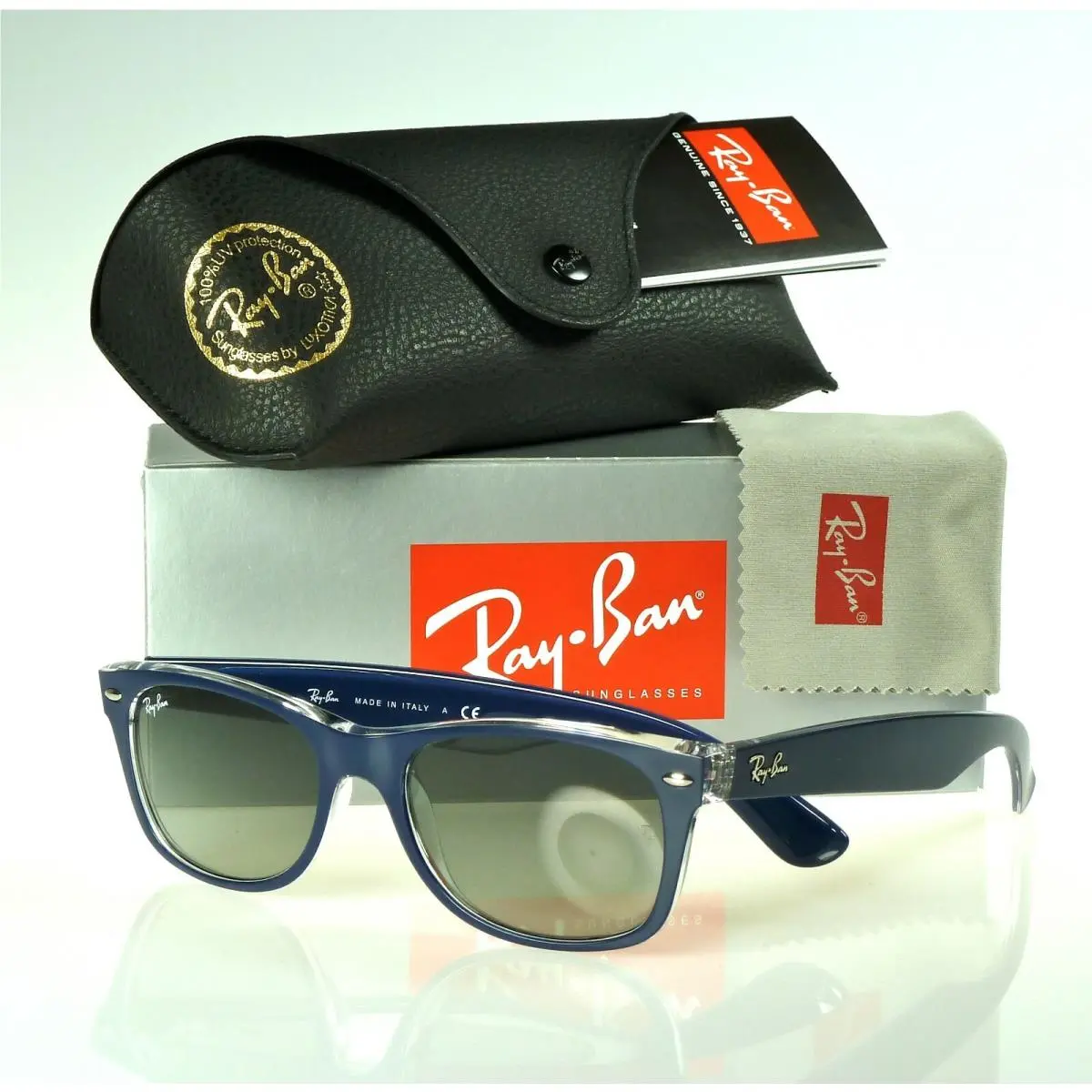 Ray-ban Wayfarer Matte Blue on Transpar l Grey Grad Azure RB2132 605371 55mm