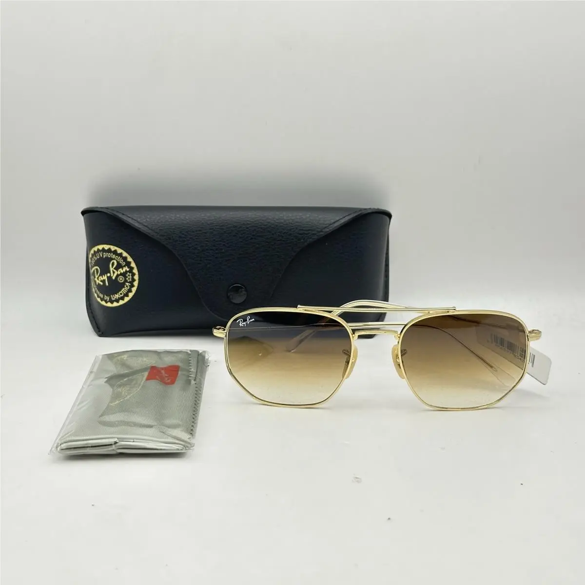 Ray Ban Irregular Aviator Double Bridge Gradient Sunglasses RB3707 Gold/brown
