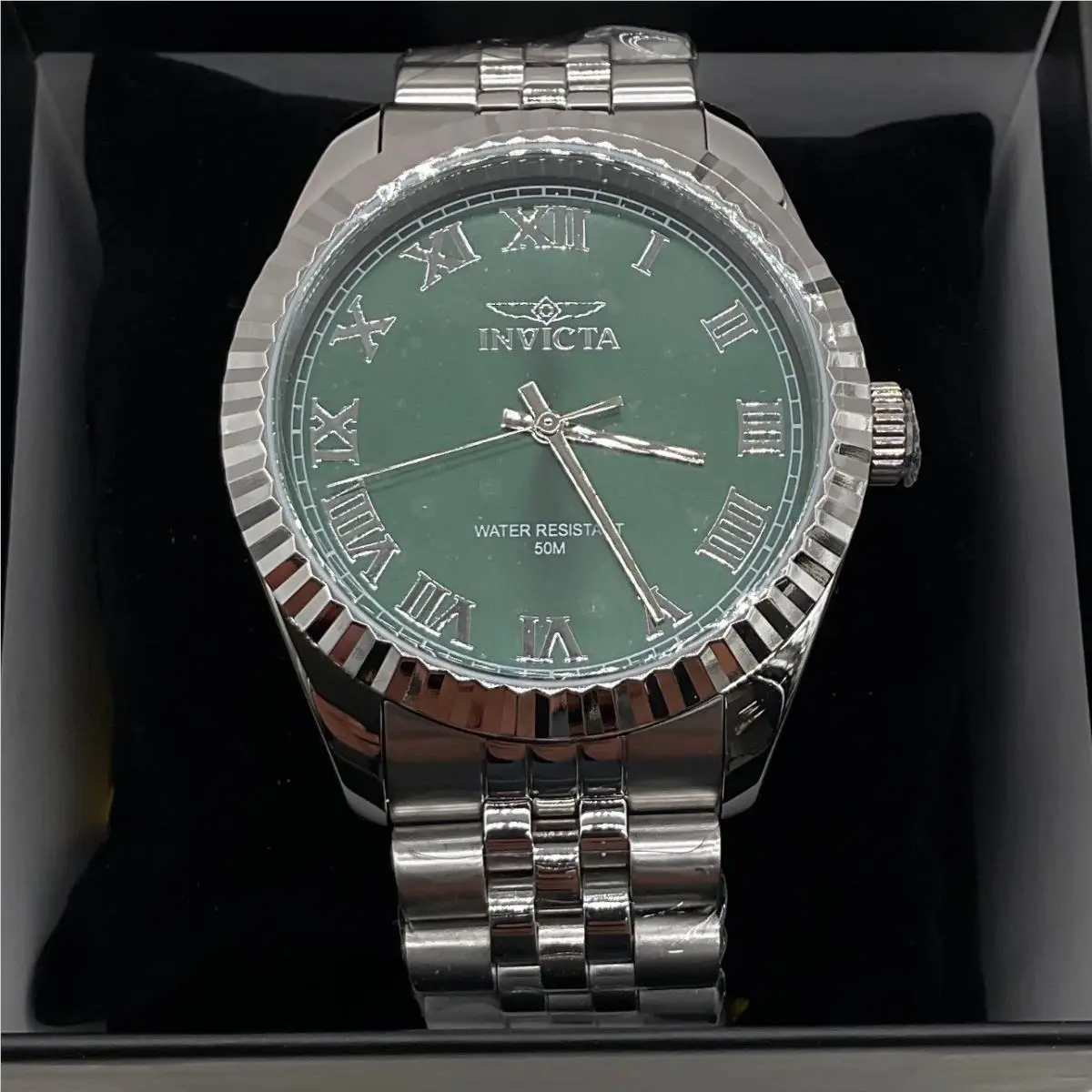 Invicta Specialty 43mm Mens Watch Green Dial Stainless Steel Fluted Bezel
