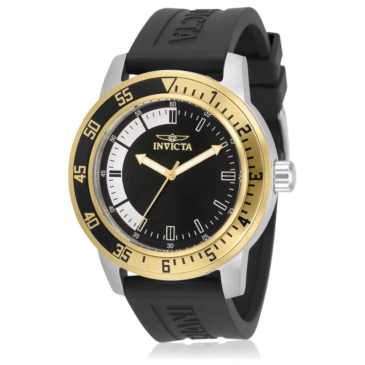 Invicta Men`s Quartz Watch 45mm Black Silicone Strap - Scratch Resistant Crystal