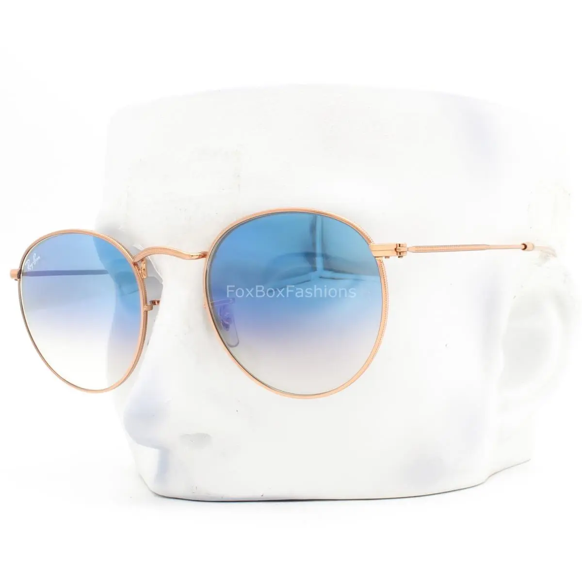 Ray-ban Round Sunglasses RB 3447 9202/3F Shiny Rose Gold Blue Glass 53mm W/case