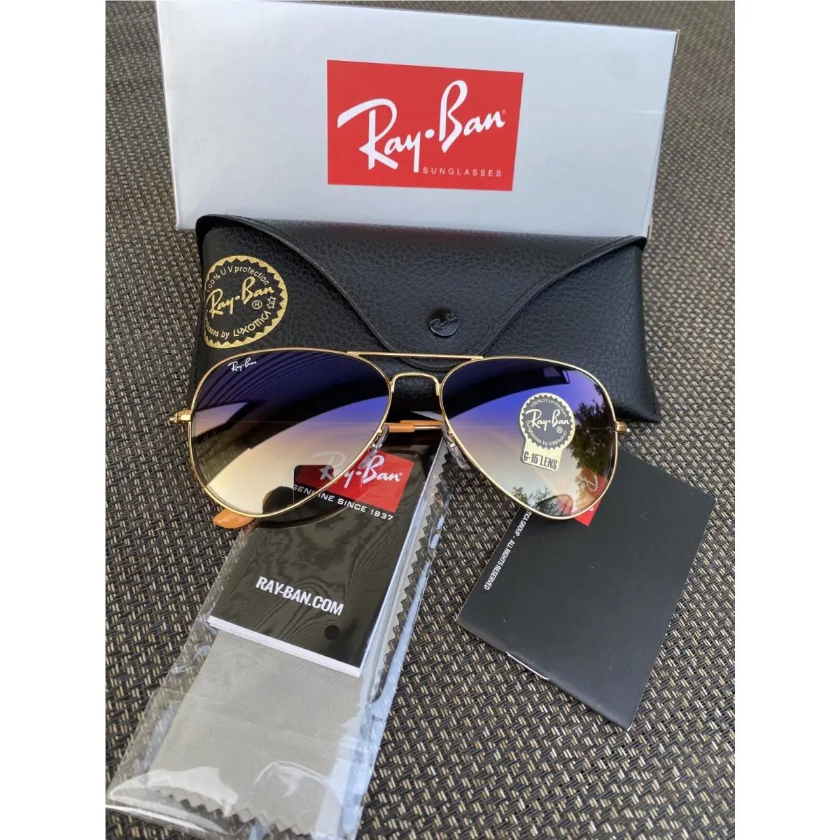 Ray-ban Aviator Pilot Gold Frame / Gradient Blue RB3025 58mm Sunglasses