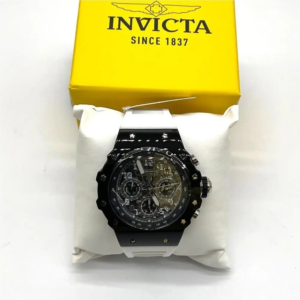 Invicta Racing Vaulthan Mens Watch 44mm Black Case White Silicone Strap