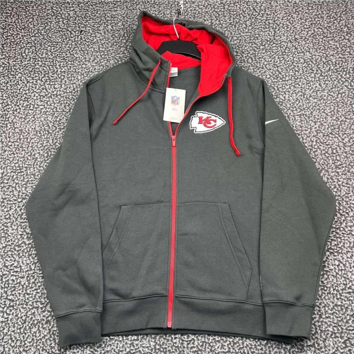 Nike Kansas City Chiefs Nfl Hoodie Men Large Gray Red Fleece Full Zip L