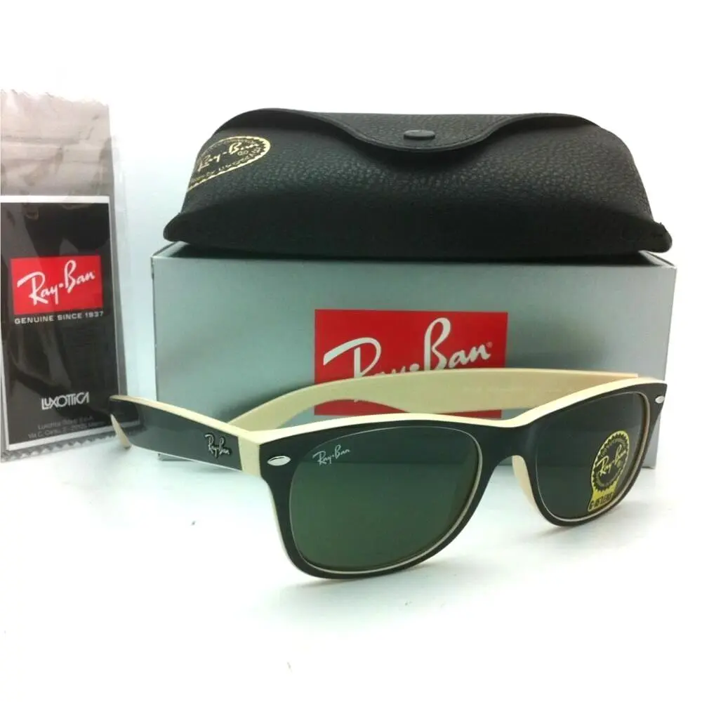 Ray-ban New Wayfarer Sunglasses RB 2132 875 55-18 Wayfarer Black Beige w/ Green Lenses