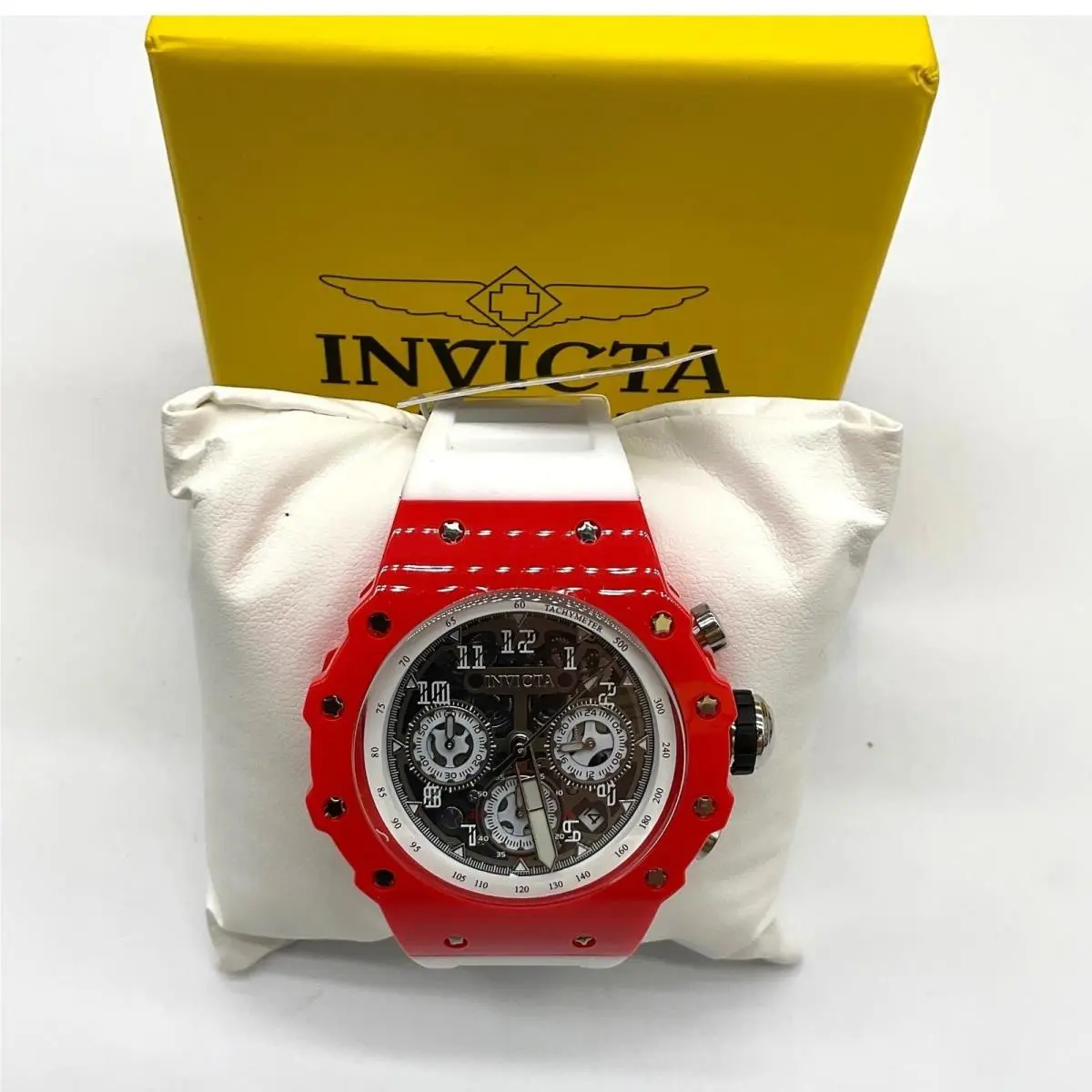 Invicta Racing Vaulthan 44mm Red Case White Silicone Strap Sport Watch