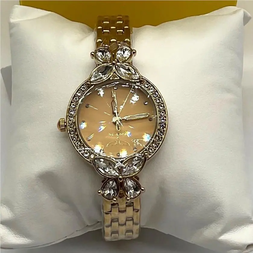 Invicta Wildflower I Womens Gold Tone Crystal Bezel Watch 30mm