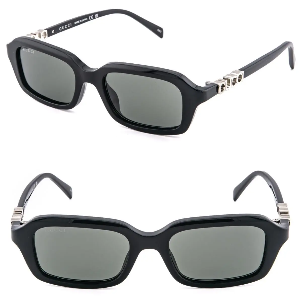 2152 Gg2152S Black Silver Logo Rectangle Narrow Sunglasses 001 by Gucci