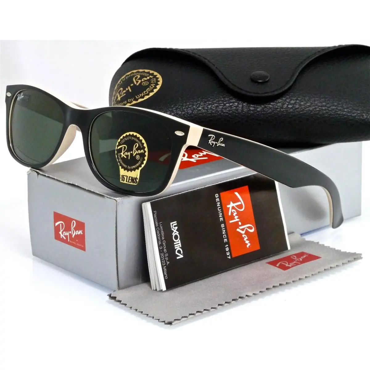 Ray-ban New Wayfarer Wayfarer Black / Beige l Green Classic G-15 RB2132 875 55mm