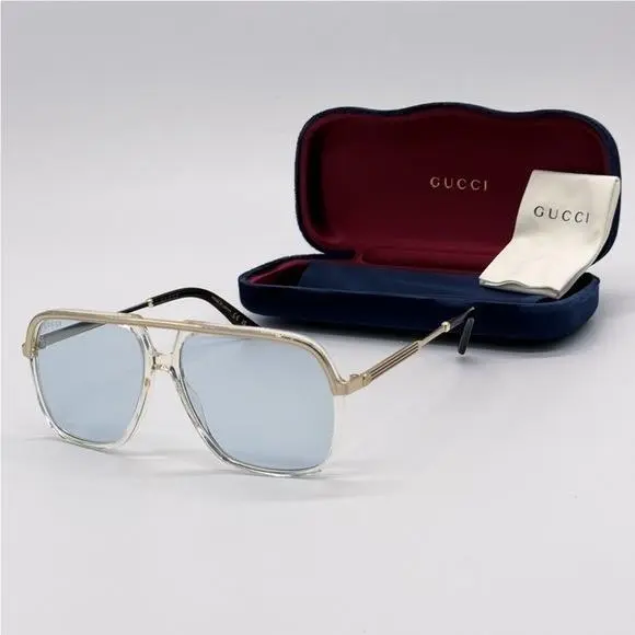 GG0200S 005  Square Gold Blue Metal Unisex Sunglasses GG 0200S Eyewear by Gucci