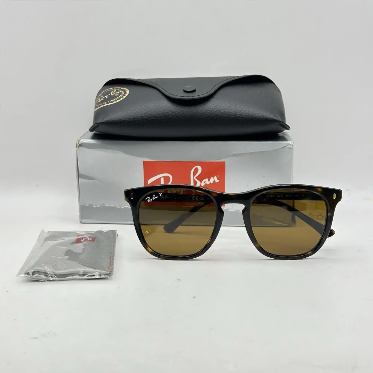 Ray Ban Unisex Square Full Rim Polarized Sunglasses RB2210 Havana/brown