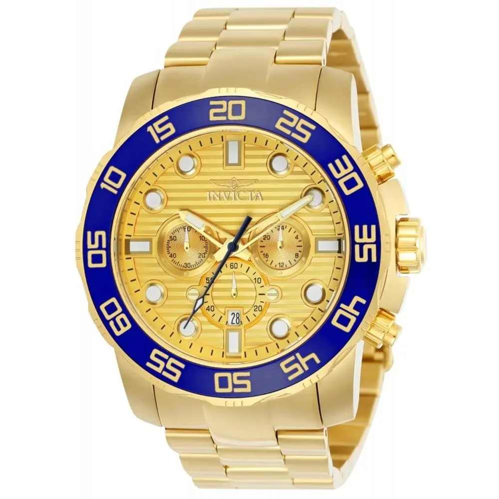 Men`s 22227 Pro Diver Quartz Chronograph Gold Dial Watch by Invicta