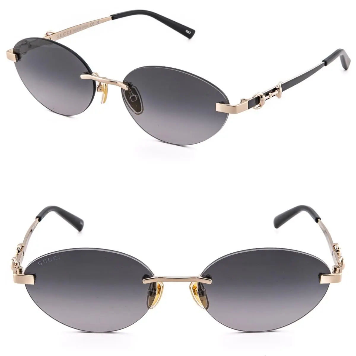 Gucci Gg2051s Horsebit 2051 Gold Black 001 Oval Fashion Rimless Metal Sunglasses