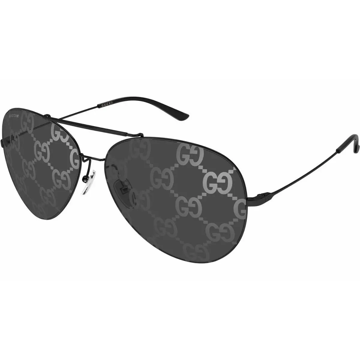Gucci GG2172S 002 Black Smoke GG Logo Lens Aviator Sunglasses Large