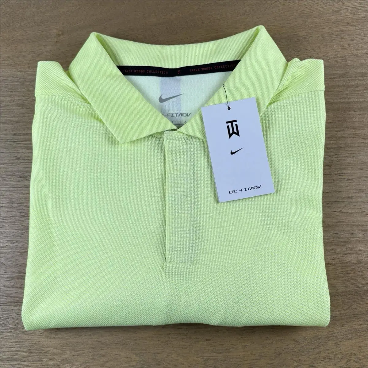 Nike Dri-fit Adv Tiger Woods Golf Snap Collar Polo Shirt Mens L Volt DA2995-101