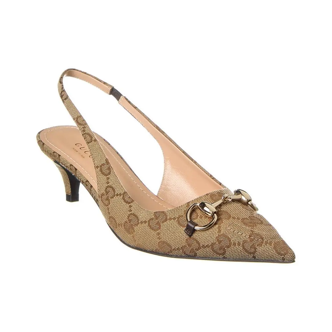 Gucci Horsebit Gg Canvas Slingback Pump Women`s Beige 36