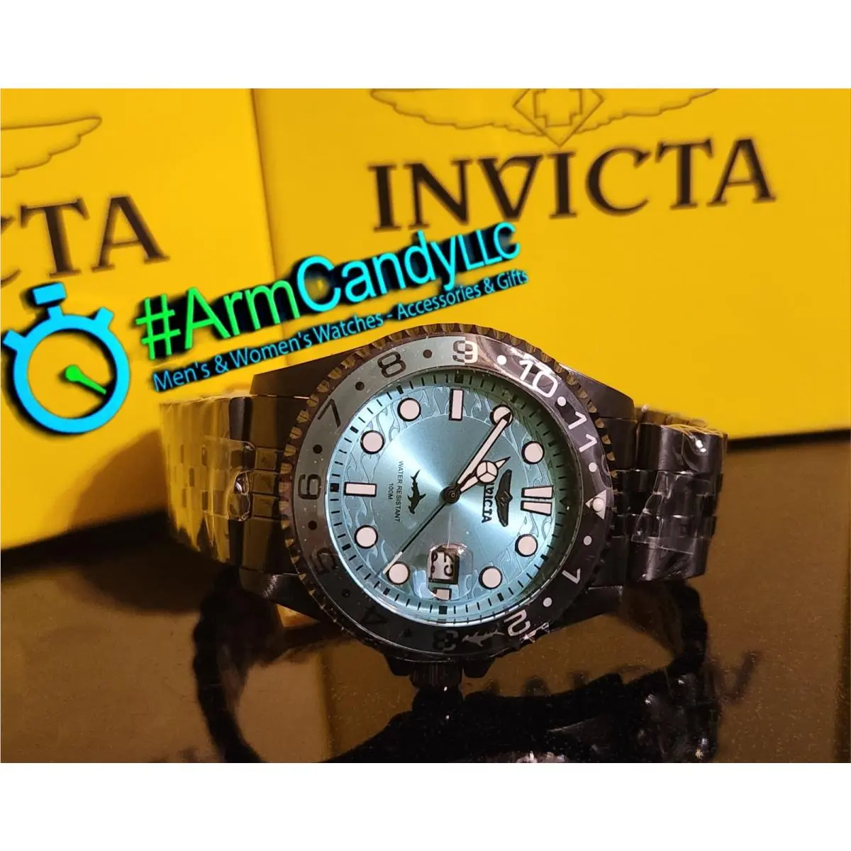 43mm Invicta Pro Diver Heritage 50555 All Black Case Bracelet Teal Dial