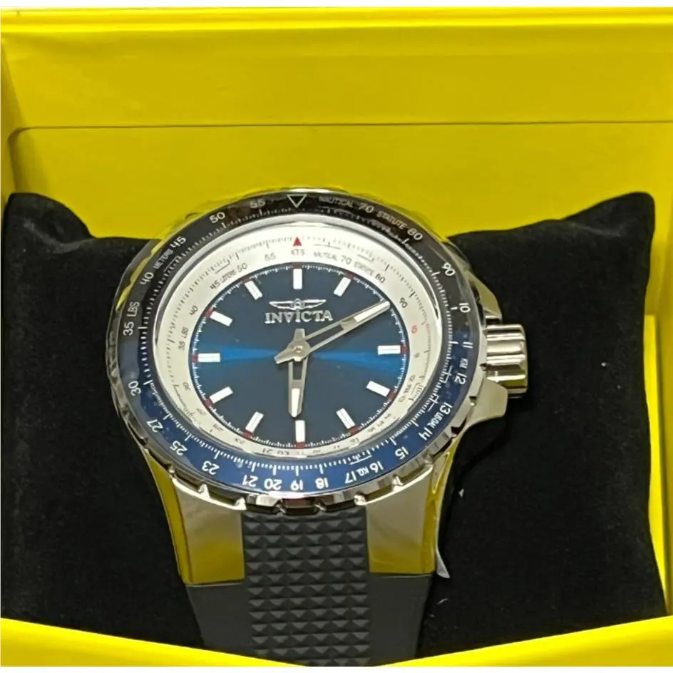 Invicta Aviator Men`s Watch 50mm Two Tone Blue Black Bezel with Blue Face