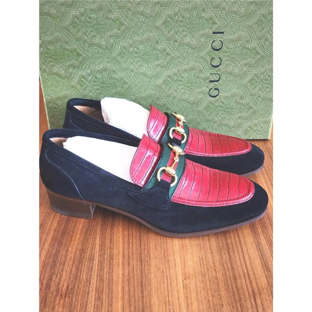 Gucci Women Moccasin Shoe Leather Suede Red Black EU 36.5 US 6.5
