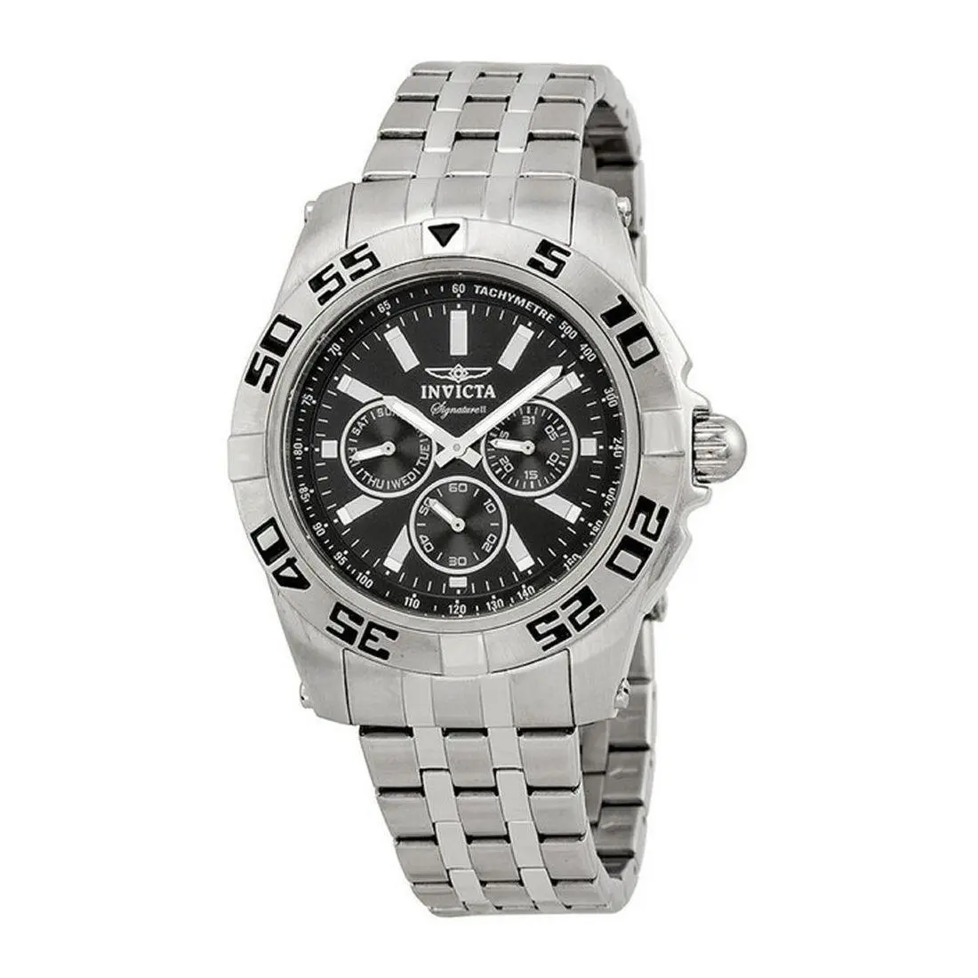Invicta Signature II Chronograph Men`s Black Dial Quartz Watch 7301 - Dial: Black, Band: Silver, Bezel: Silver