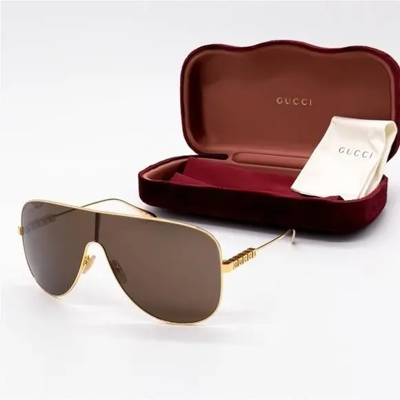 Gucci GG1436S 002 Oversized Gold Brown Women Sunglasses Gucci