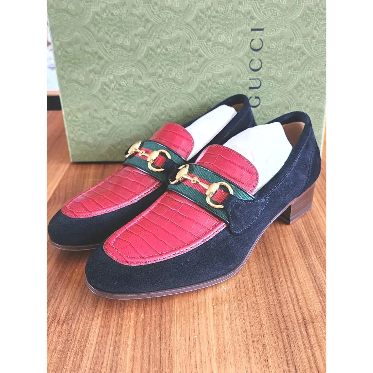 Gucci Women Moccasin Shoe Leather Suede Red Black EU 36 US 6