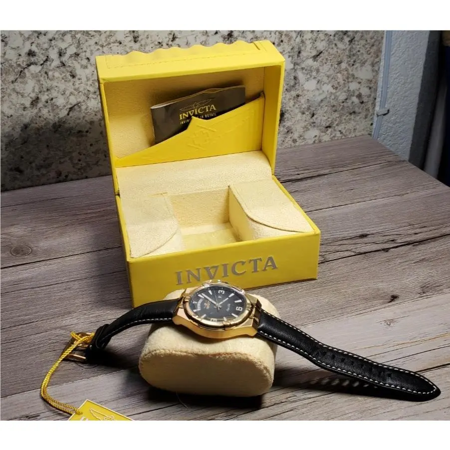 Invicta 30186 Objet D`art Gold President Day Date Black Leather Quartz Variant