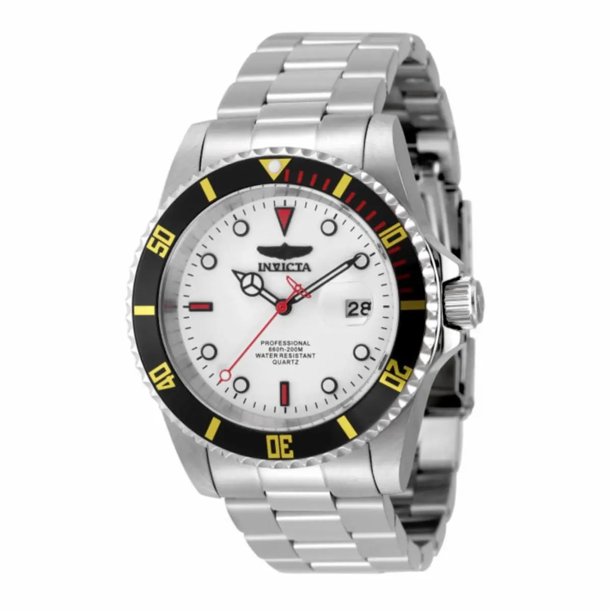 Invicta Professional Diver Vectide Watch Date 200m White Dial SS 42mm 50529 - Dial: White, Band: Silver, Bezel: Black, Blue, Red