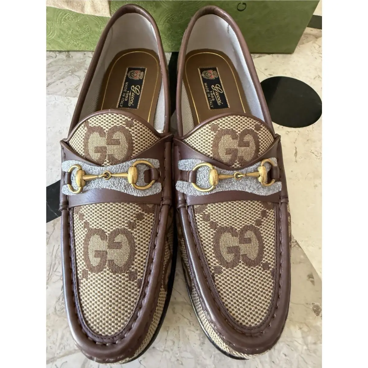 Gucci Women`s Brown GG Canvas Leather Flats Loafers Shoes UK 40.5 US 10