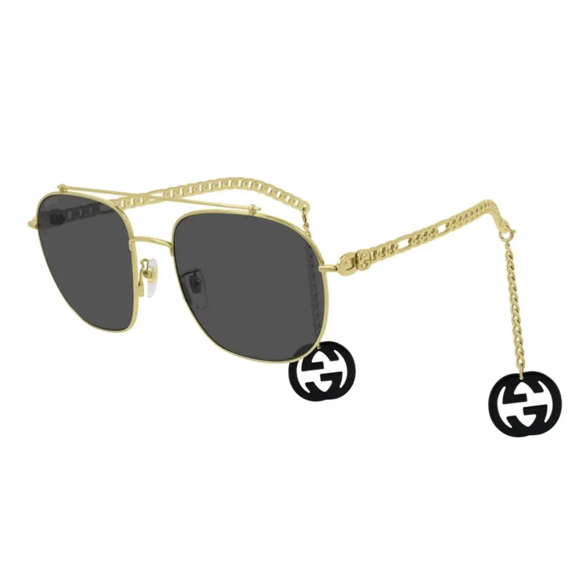 Gucci Gold-tone Aviator Sunglasses GG0727S 001 w/ Metal Chain - Made In Italy