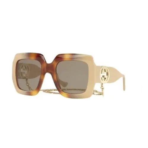 Gucci Women`s Sunglasses GG1022S 003 Havana Ivory Brown w/ Cha