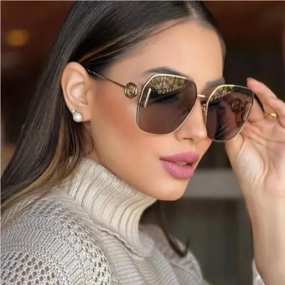 GG1207SA 005 Gold Women Oversized Gold Brown Sunglasses  by Gucci