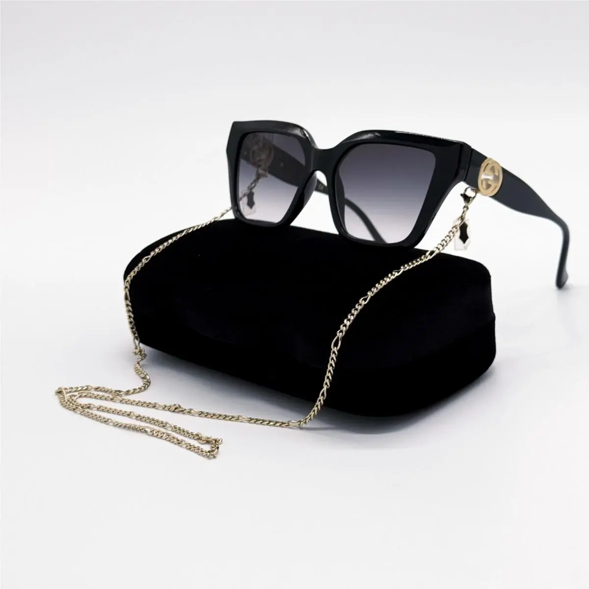 Black Cat Eye Women Sunglasses GG1023S 001 with Cha by Gucci