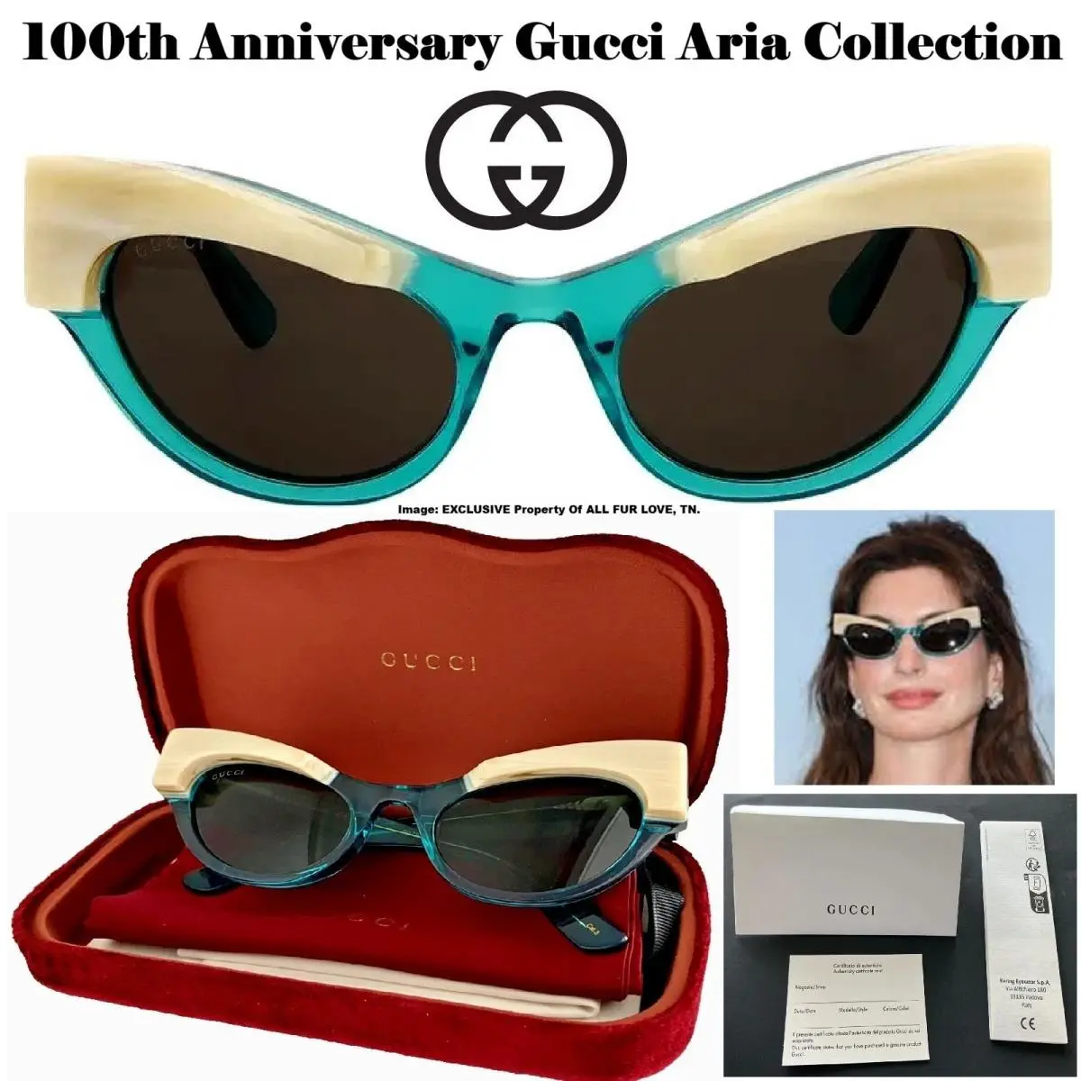 GG1167S 004 Cat Eye Sunglasses Light Blue Horn Acetate Set Coa Women by Gucci