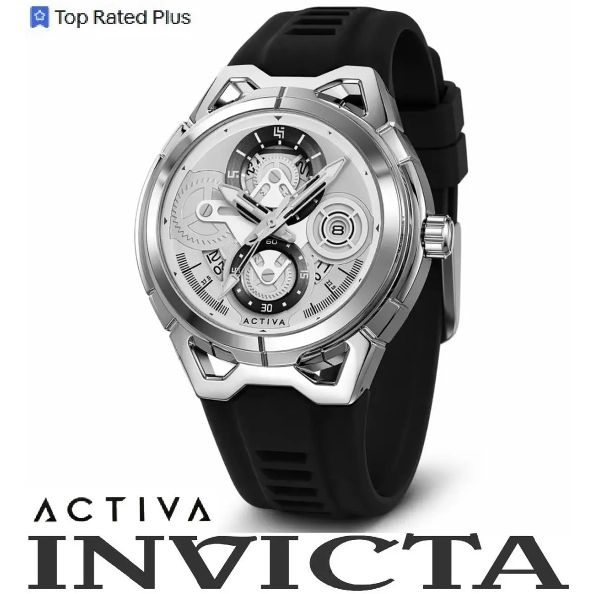 Activa Drift X Invicta Men`s Silver Black Silicone Band 44MM Watch