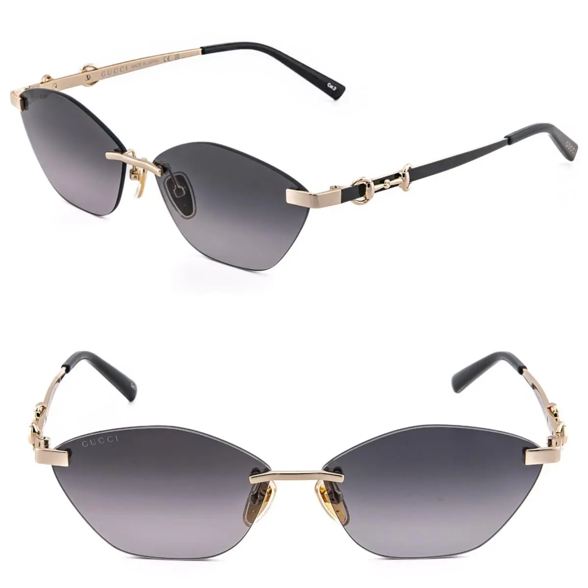 Gucci Gg2050s Horsebit 2050 Gold Black 001 Oval Fashion Rimless Metal Sunglasses