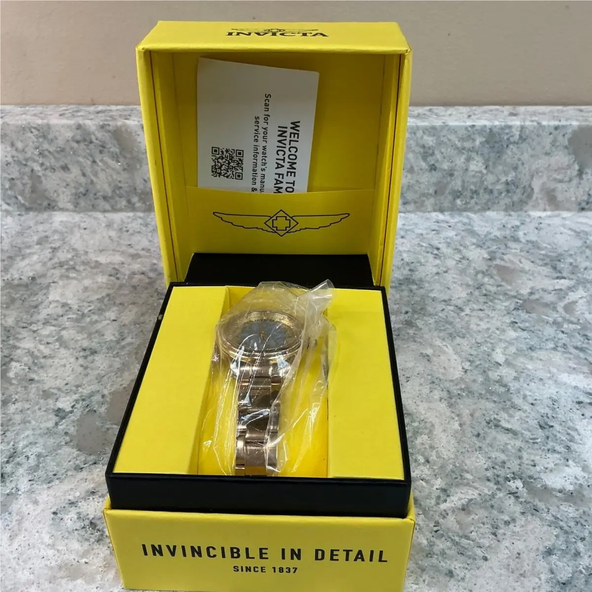 Invicta Watch Angel 37085 OS Gold Blue Floral Mother of Pearl Stainless Steel