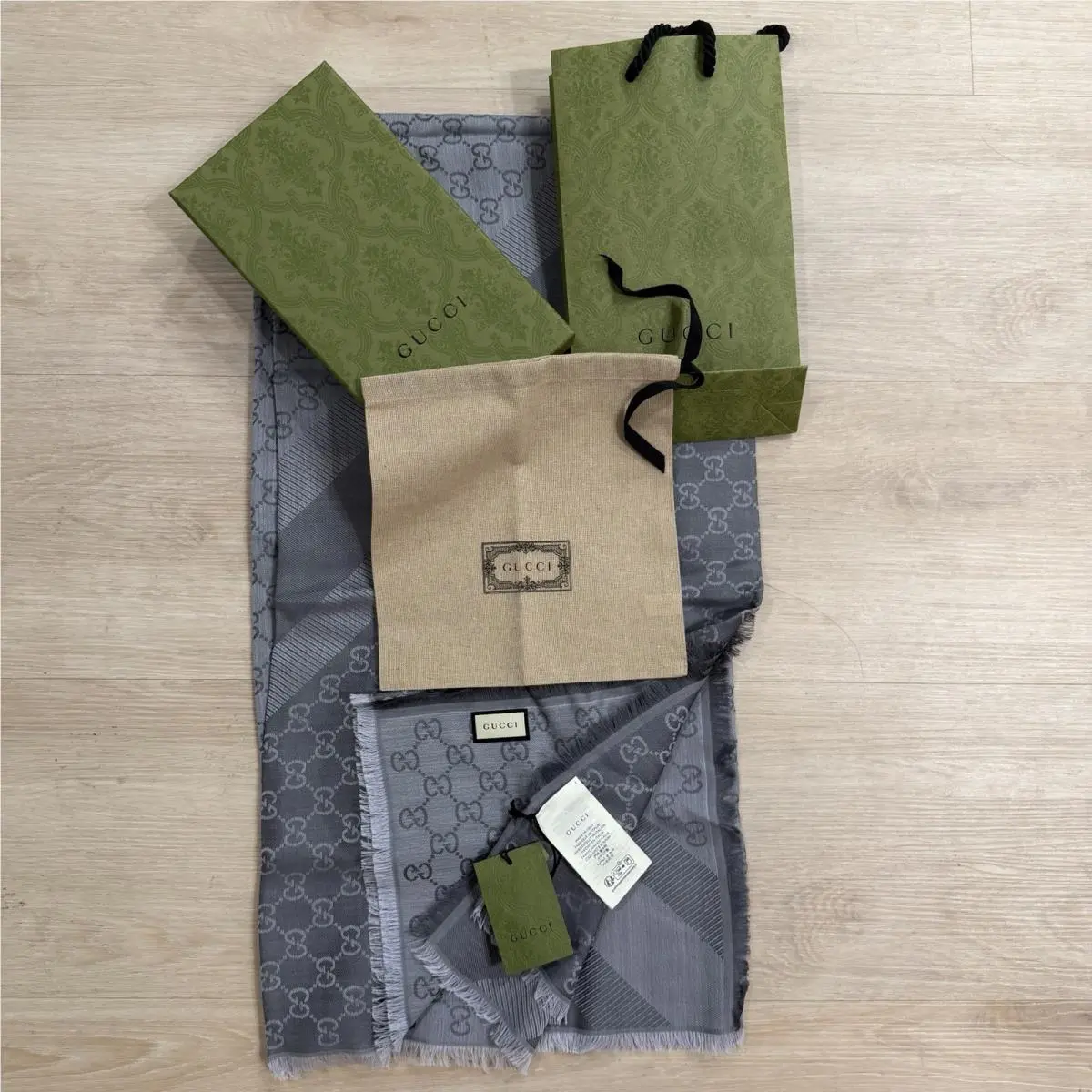GG Web Wool- Silk Blend Scarf 45cm x 180cm Complete Box and Bag by Gucci